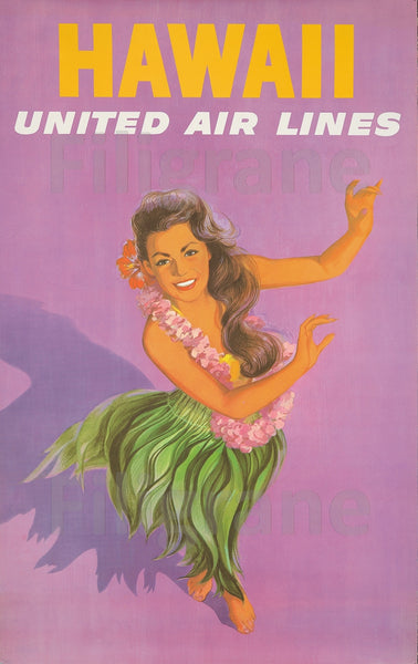 HAWAII UNITED AIRLINES Rmhz-POSTER/REPRODUCTION  d1 AFFICHE VINTAGE