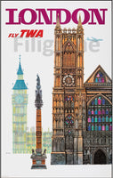 AIRLINES TWA LONDON Rqna-POSTER/REPRODUCTION d1 AFFICHE VINTAGE