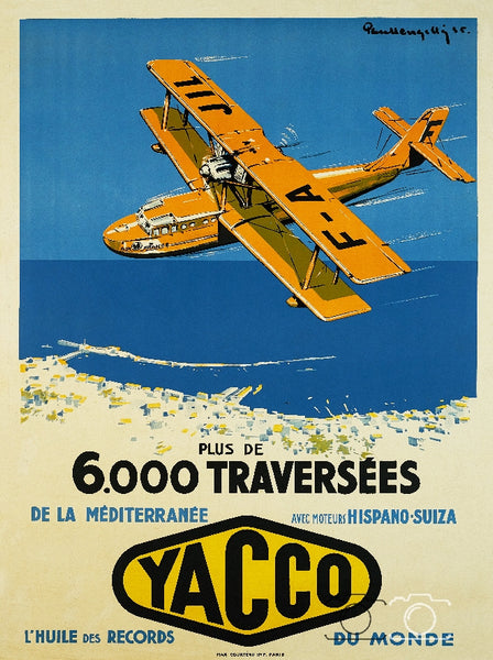 HUILES YACCO, AVIATION, HISPANO SUIZA-POSTER/REPRODUCTION d1 AFFICHE VINTAGE