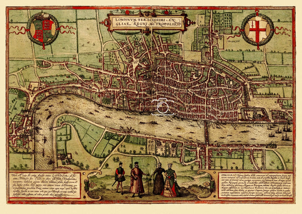 LONDRES vers 1570 par BRAUN HOGENBERG - REPRODUCTION d1 CARTE ANCIENNE